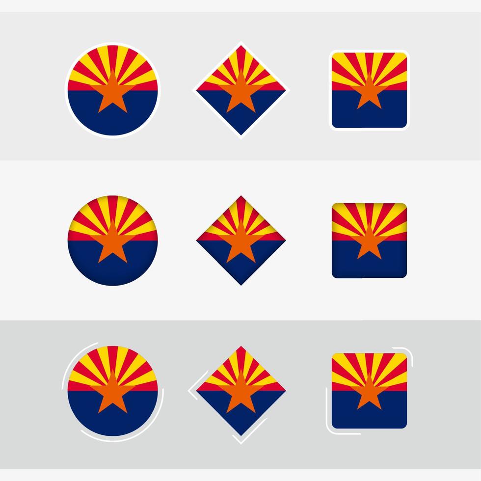 Arizona bandiera icone impostare, vettore bandiera di Arizona.