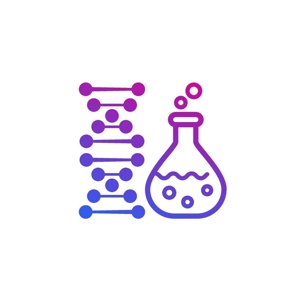 icona di vettore di biotecnologia e test genetici con vetro da laboratorio e dna