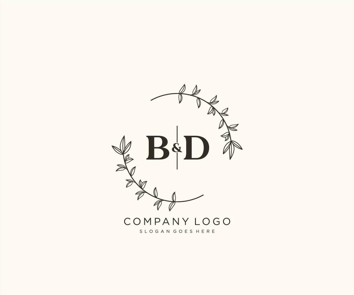 iniziale bd lettere bellissimo floreale femminile modificabile prefabbricato monoline logo adatto per terme salone pelle capelli bellezza boutique e cosmetico azienda. vettore