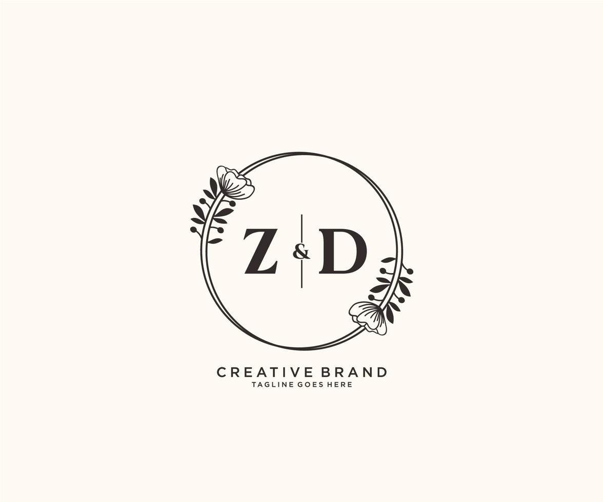 iniziale zd lettere mano disegnato femminile e floreale botanico logo adatto per terme salone pelle capelli bellezza boutique e cosmetico azienda. vettore