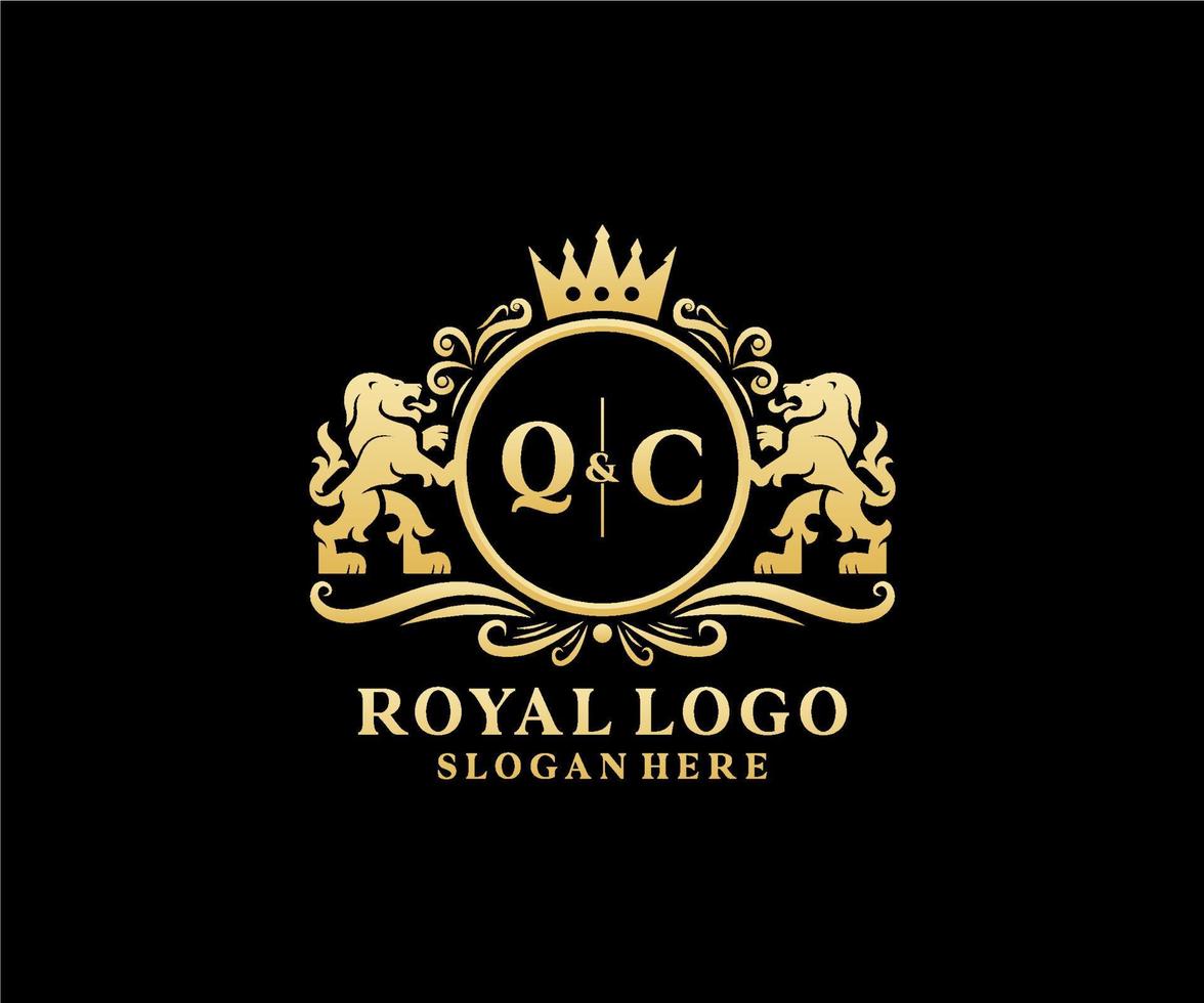 iniziale qc lettera Leone reale lusso logo modello nel vettore arte per ristorante, regalità, boutique, bar, Hotel, araldico, gioielleria, moda e altro vettore illustrazione.