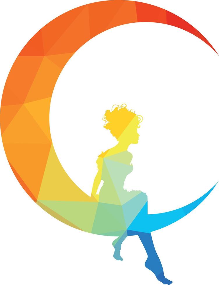 silhouette di un' Fata ragazza seduta su un' mezzaluna Luna vettore