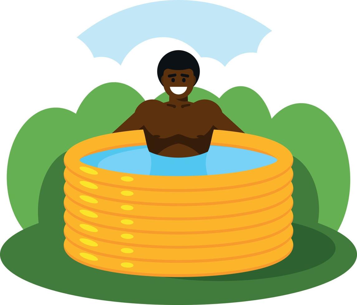 un' nero uomo è rilassante nel un gonfiabile piscina vettore
