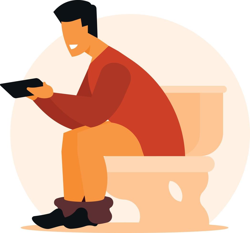 vettore Immagine di un' uomo utilizzando un' smartphone su un' gabinetto posto a sedere
