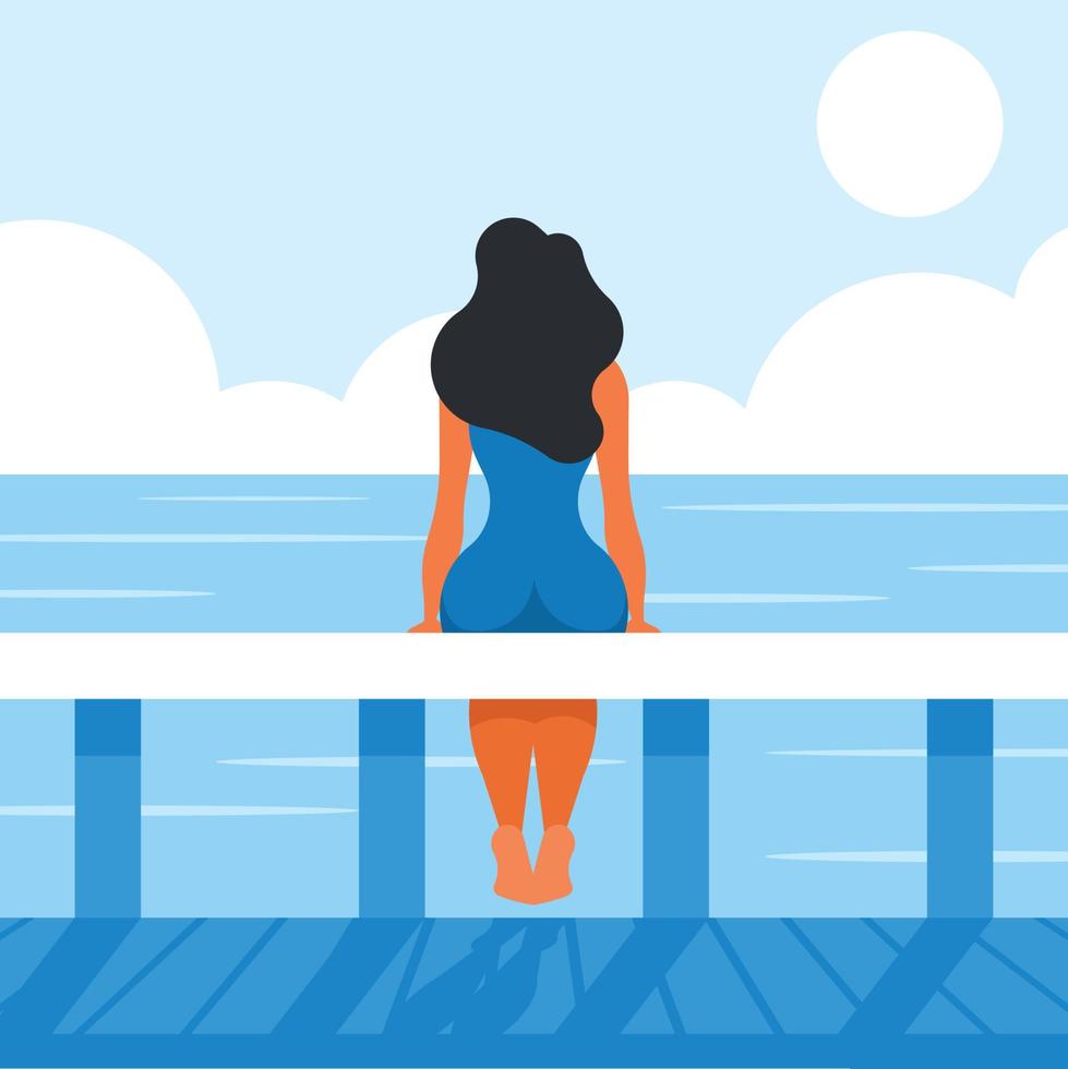 vettore Immagine di un' ragazza Guardando il mare