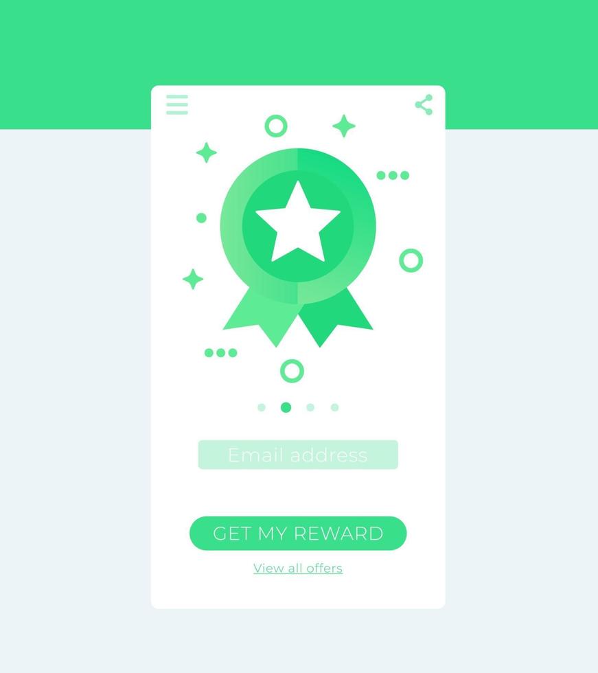 ricompensa app, design dell'interfaccia utente mobile in vettoriale
