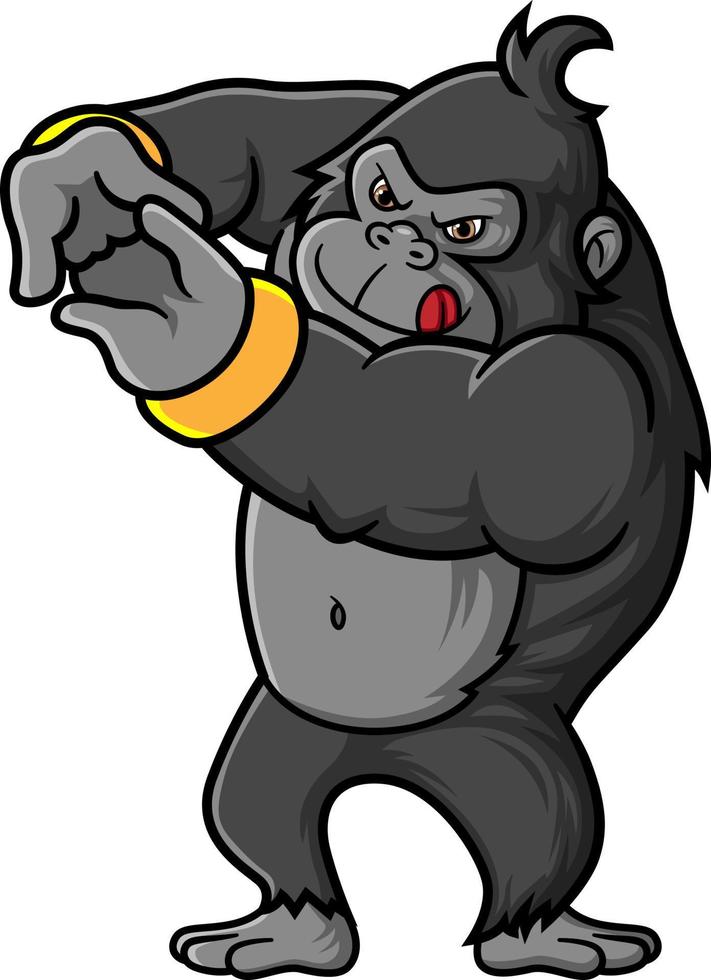 un' forte gorilla in piedi e allungamento, pronto per combattimento vettore