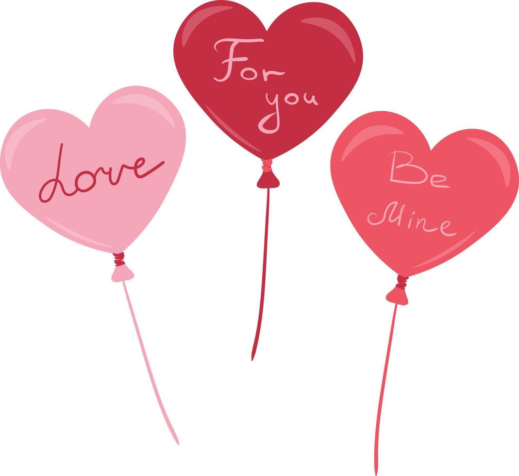 illustrazione di palloncini nel il forma di un' cuore con iscrizioni per il San Valentino giorno vacanza. vettore