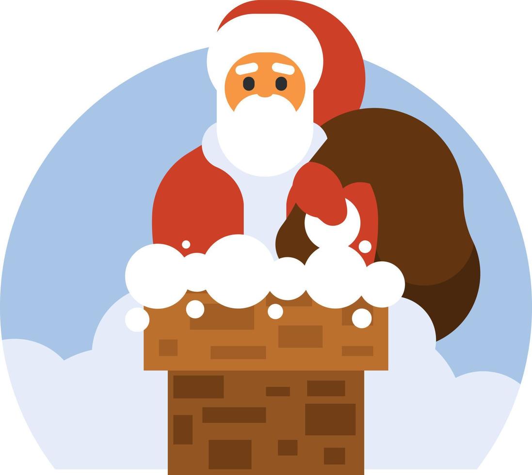 Santa Claus è andando giù il camino con un' sacco di i regali vettore