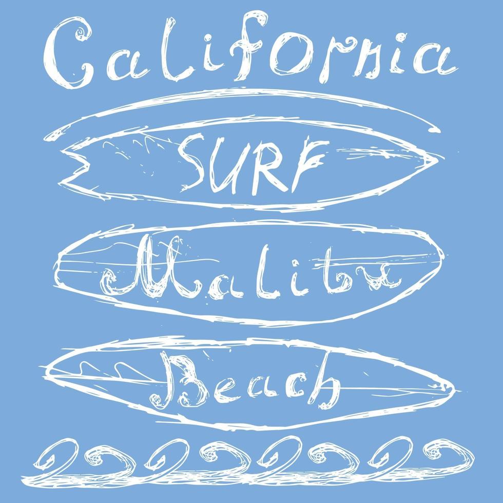 tavole da surf california malibu su blu vettore
