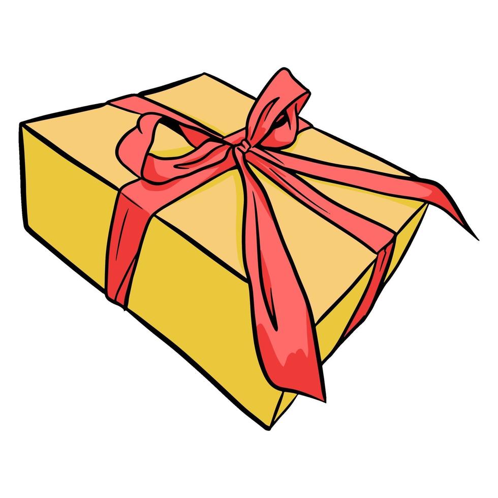 un regalo in un pacchetto festivo con un fiocco di nastro. stile cartone animato. vettore