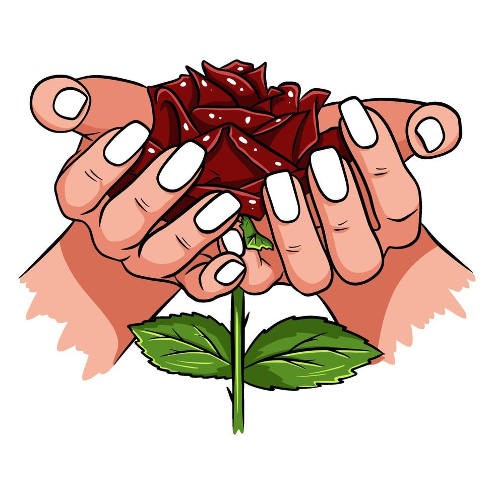 rosa rossa in mani femminili. romantico. illustrazione vettoriale. vettore