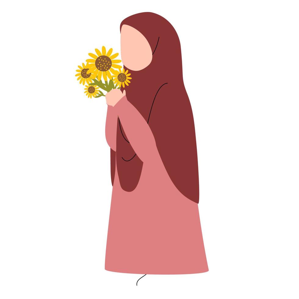 musulmano ragazza con fiore illustrazione vettore