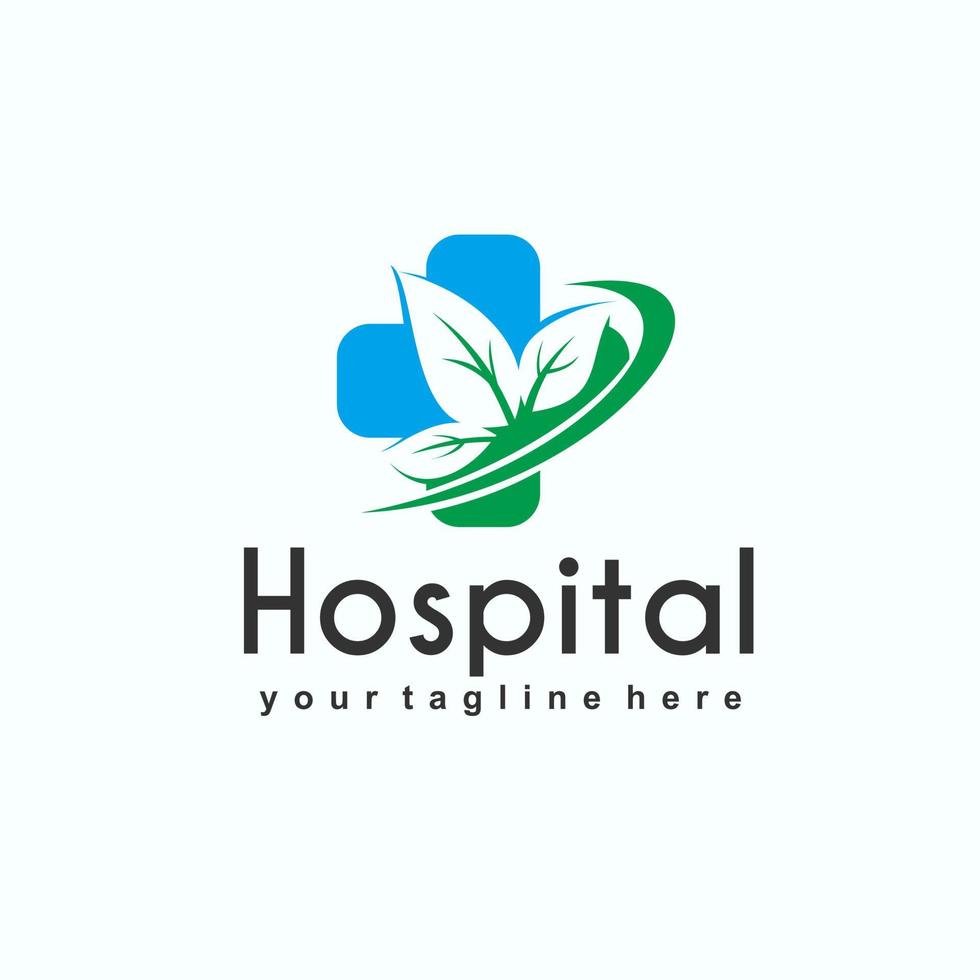 Salute logo design per Ospedale, clinica, farmacia, o Salute prodotti e attività commerciale azienda, con attraversare forma e foglia negativo spazio silhouette vettore