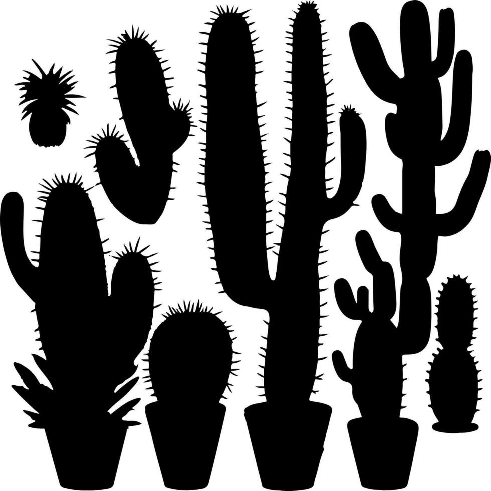 impostato di cactus silhouette nero isolato su bianca sfondo. diverso variazioni vettore