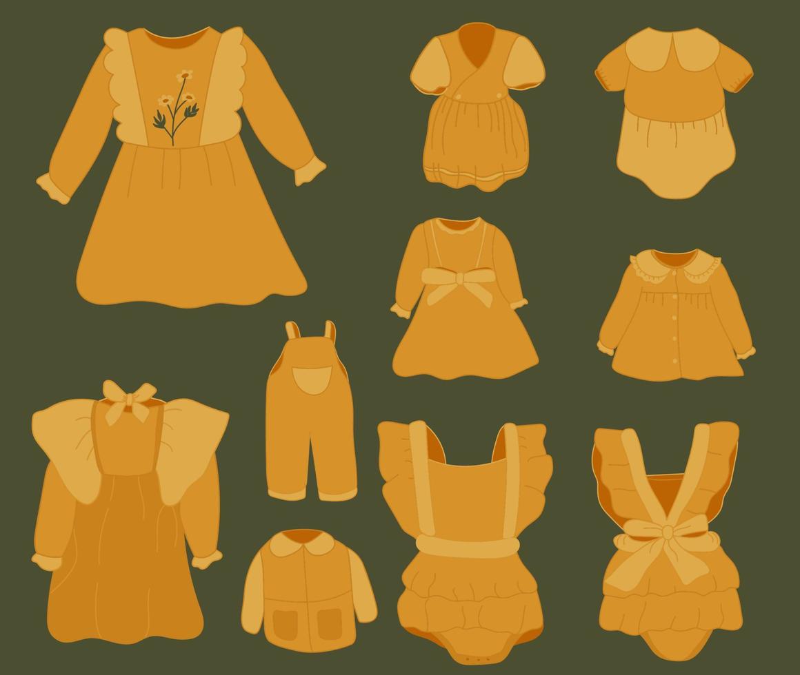 bambino boho Abiti, astratto boho Abiti, carino minimo indossare per figli, capi di abbigliamento clipart, vettore bambino impostare, astratto elementi per ragazza bambini. Vintage ▾ vestiti.