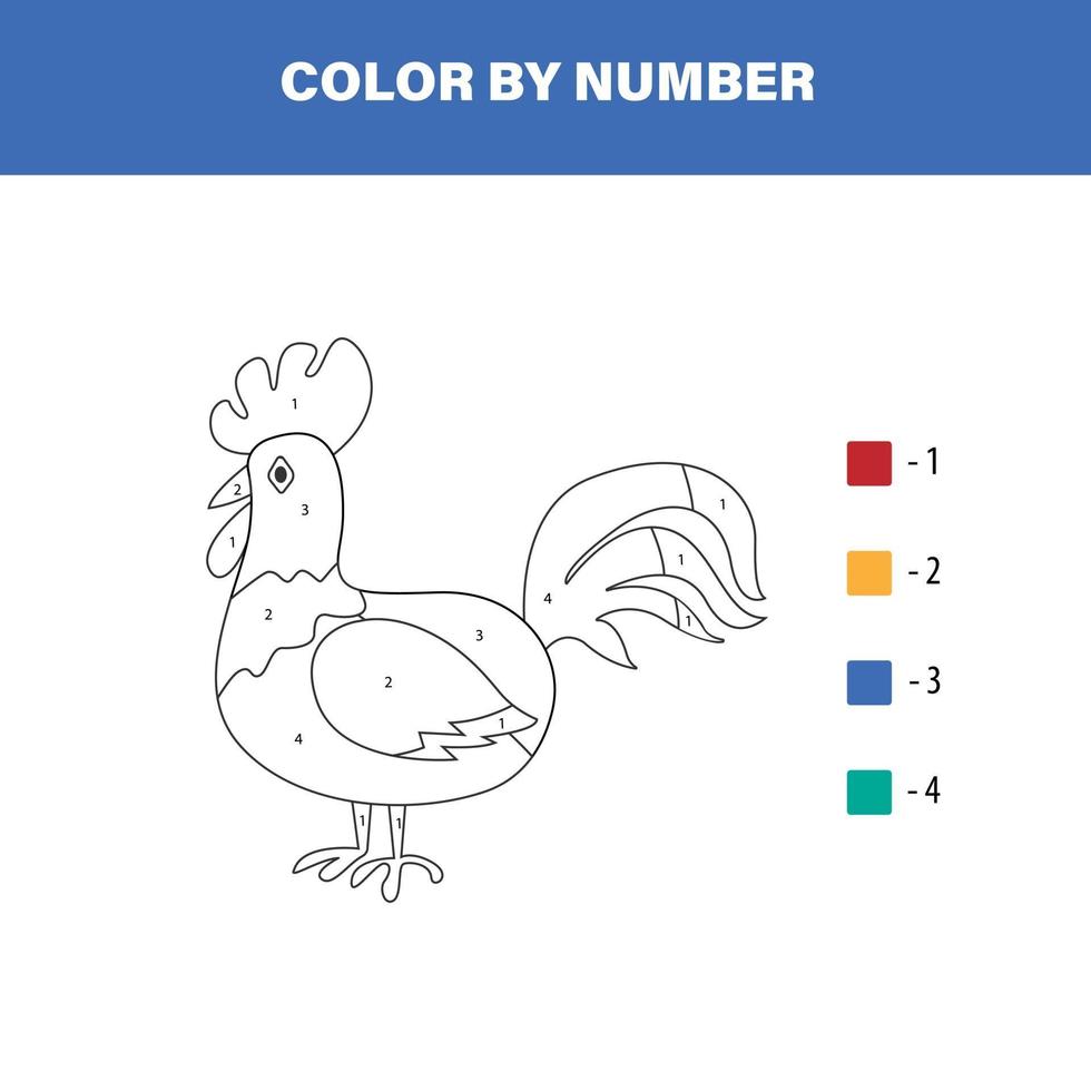 colore in base ai numeri. Gallo. gioco per bambini vettore