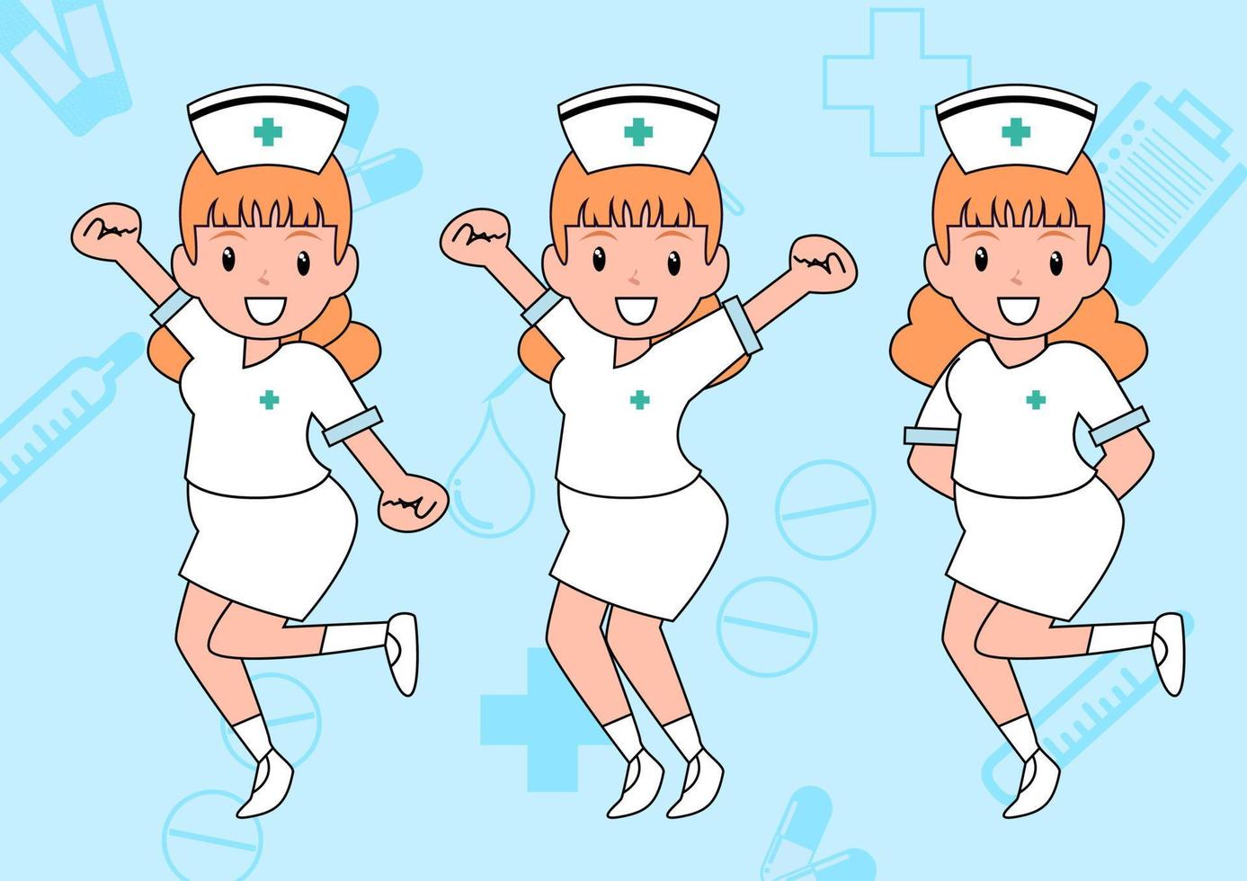 infermieri nel cartone animato personaggio recitazione carino isolato su medico oggetto modello e blu sfondo. vettore