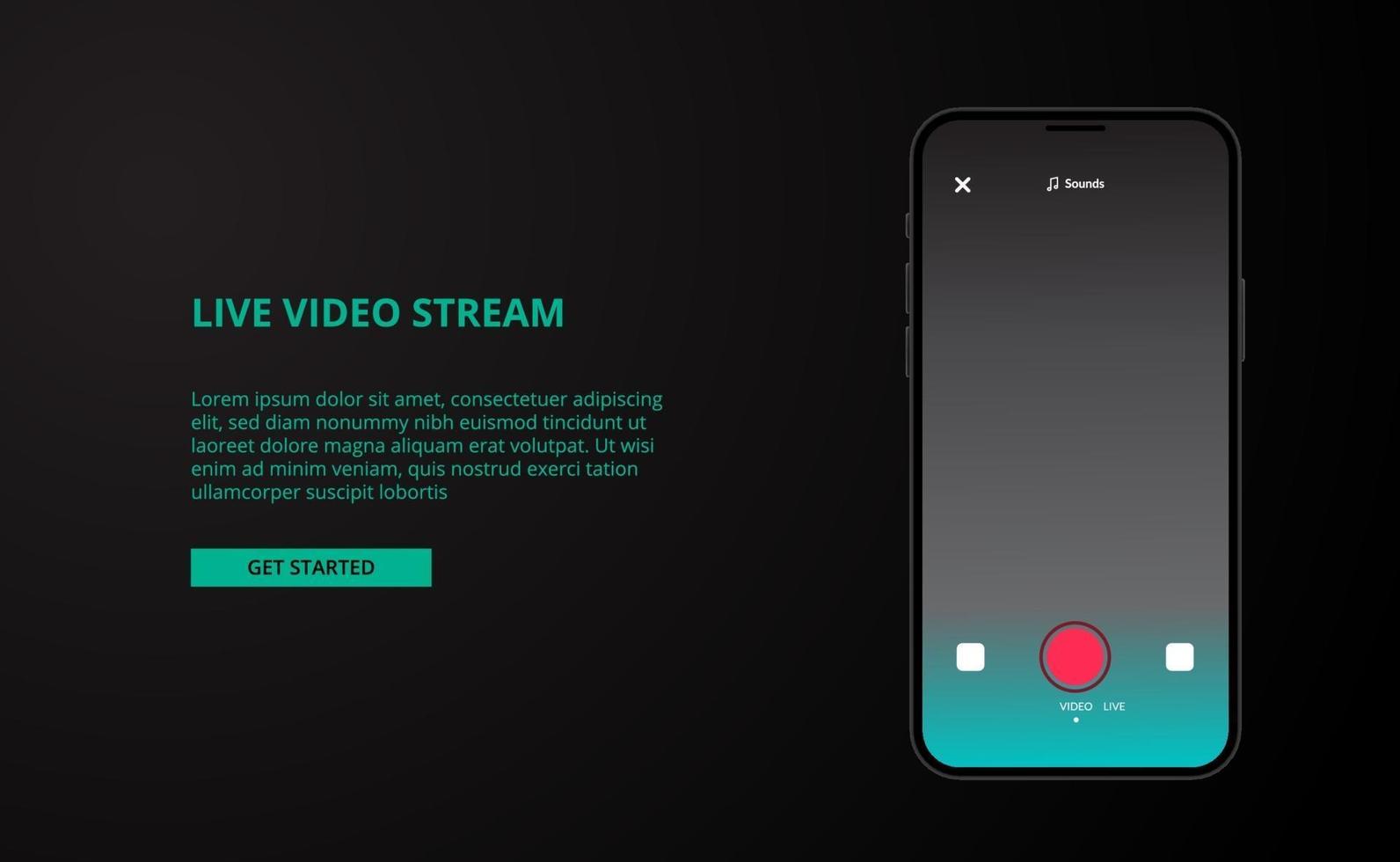 modello di social media in streaming live online per intrattenimento musicale video dal vivo con mockup del dispositivo telefonico vettore