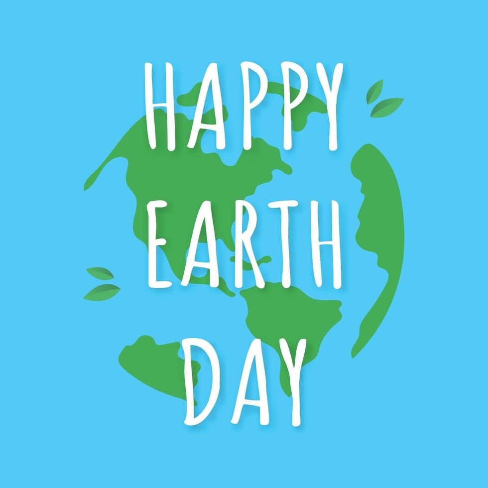 Happy Earth Day lettering testo con il globo su sfondo blu vettore