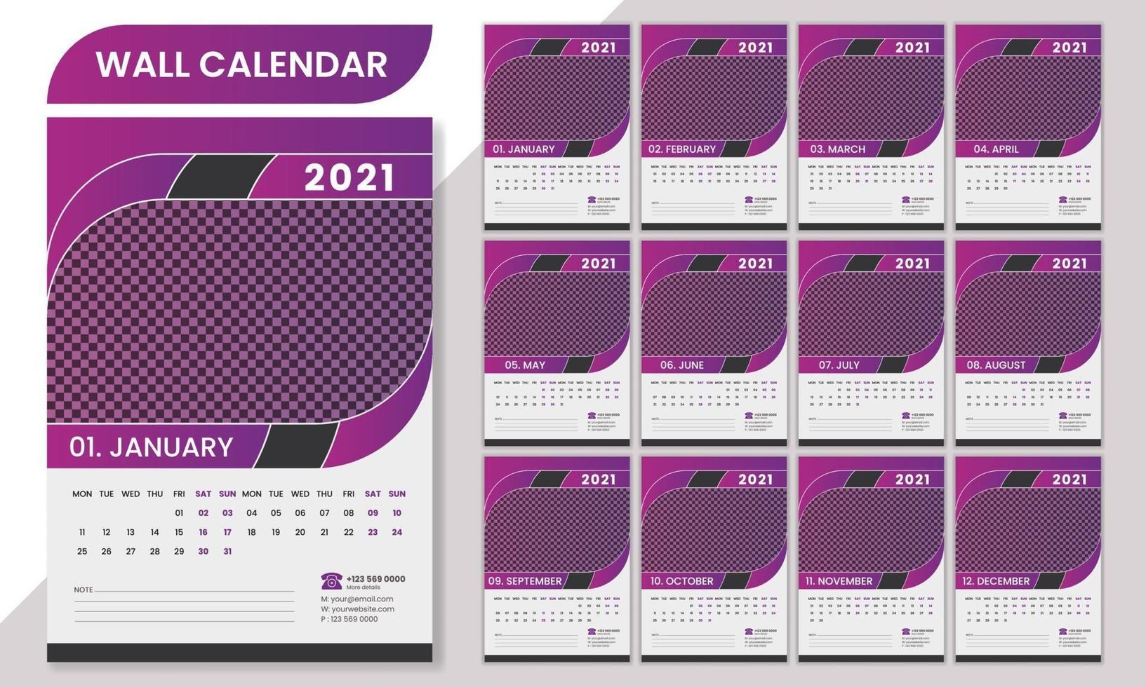 modello di calendario da parete professionale minimo 2021. vettore