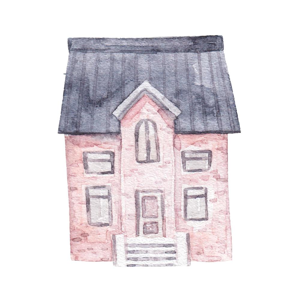 Casa nel diverso colori e taglia, acquerello infantile illustrazione vettore