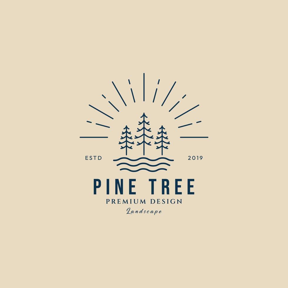 pino albero sole linea arte logo minimalista vettore illustrazione design logo