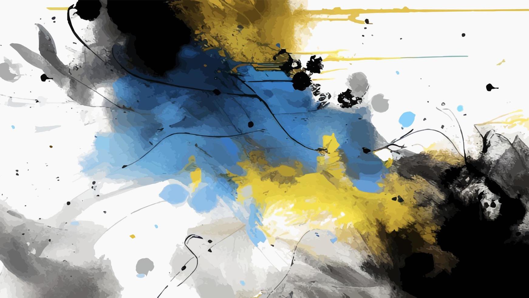 astratto moderno arte. blu, giallo e nero colore spruzzi su bianca sfondo. largo acquerello bandiera modello. colorato nube o esplosione. colori di ucraino bandiera. realistico vettore illustrazione