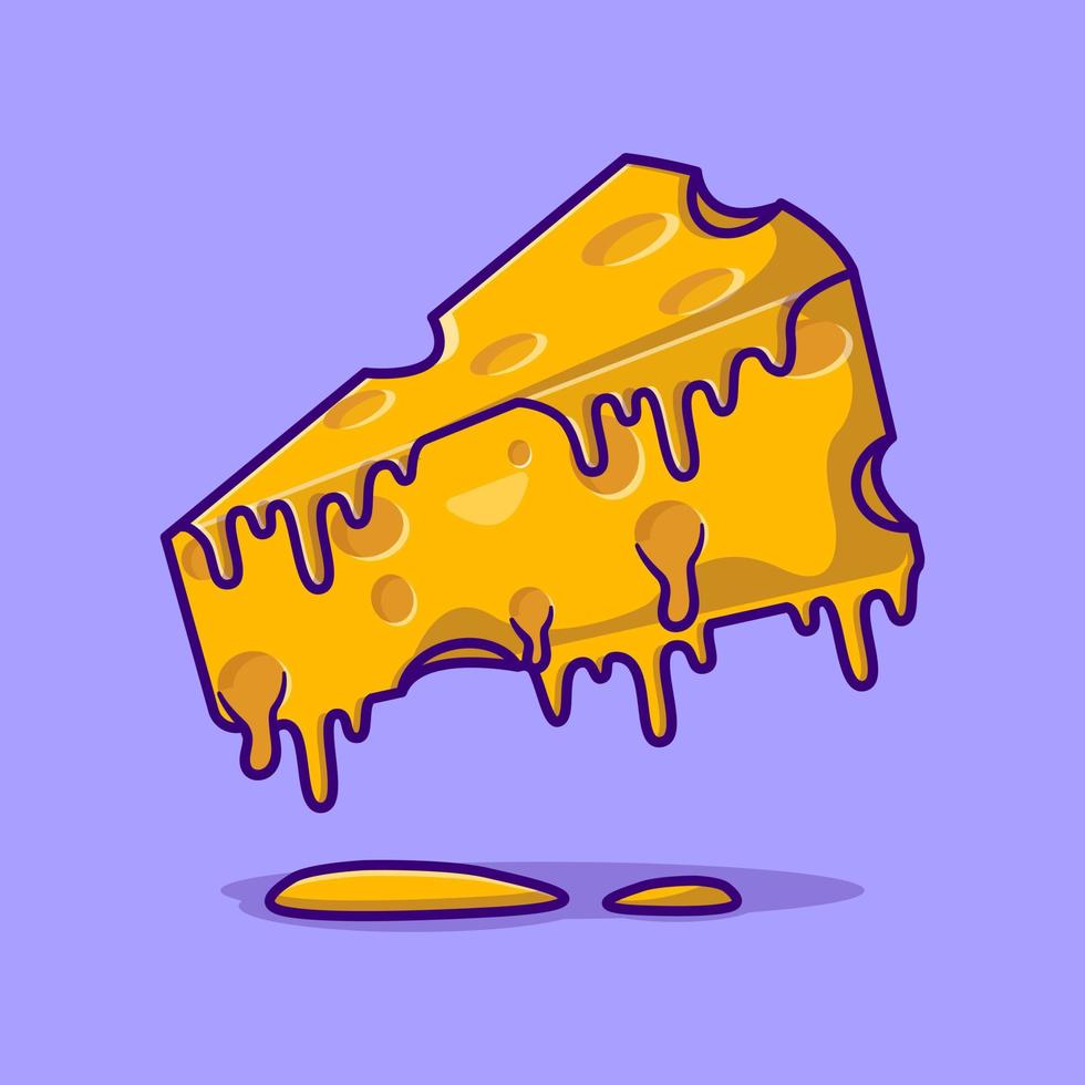 fetta formaggio fuso cartone animato vettore icona illustrazione, cibo oggetto icona concetto isolato.