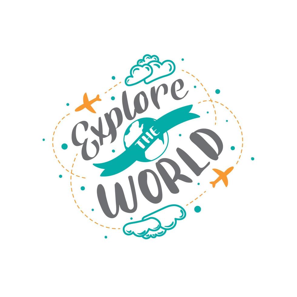 Esplorare il mondo avventura e viaggio logo design vettore