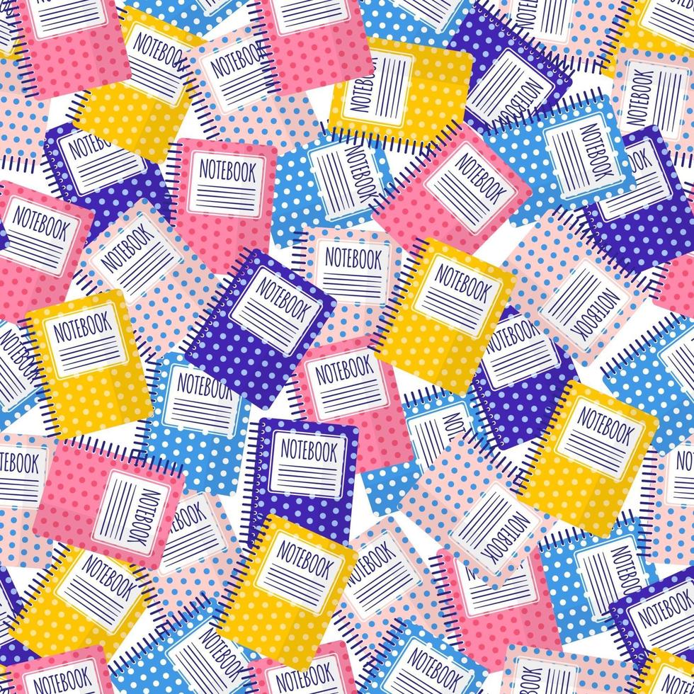 Vector cartoon seamless pattern con taccuini colorati per il web, stampa, trama di stoffa o carta da parati.