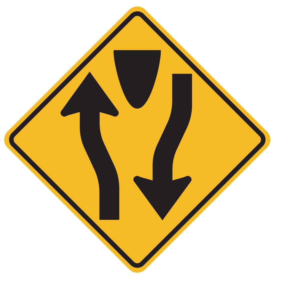 segnali di pericolo diviso strada inizia su sfondo bianco vettore