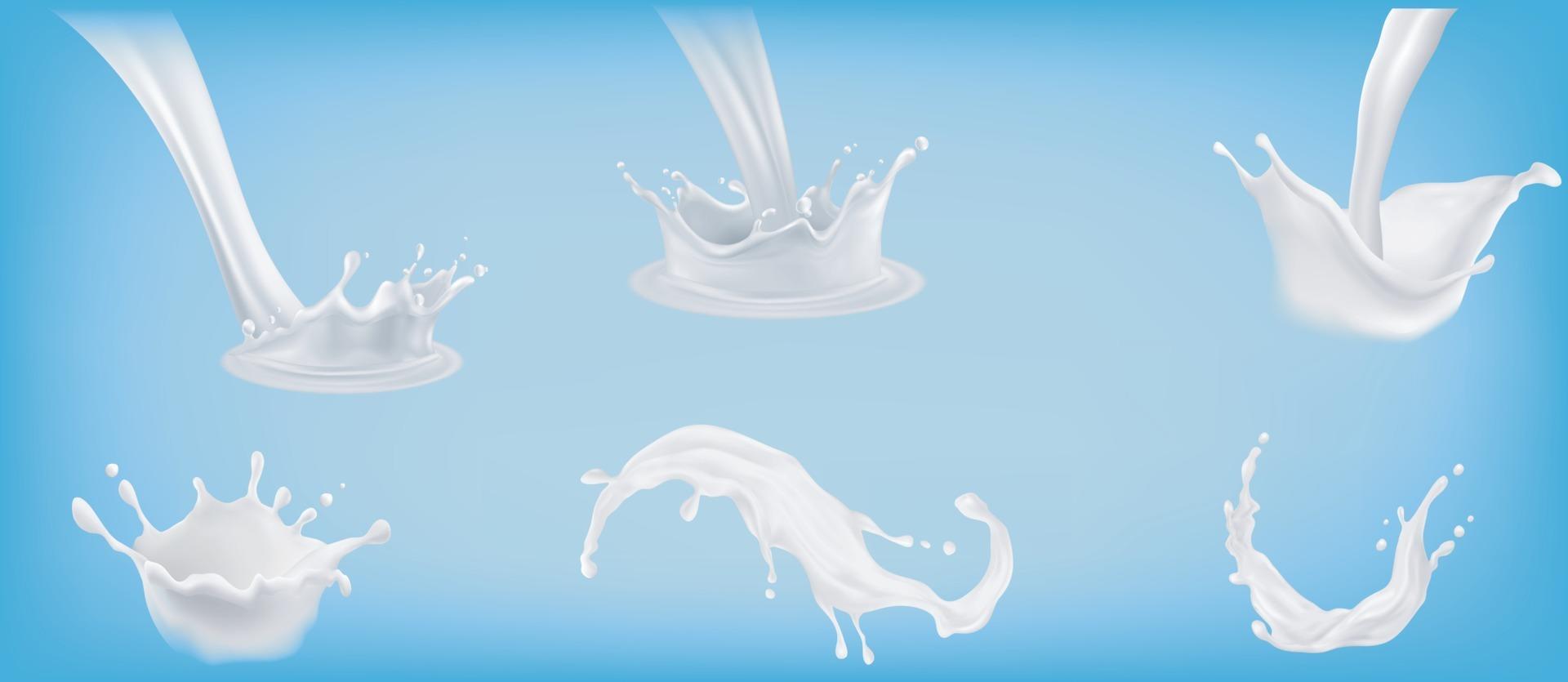set di schizzi di latte realistico vettore