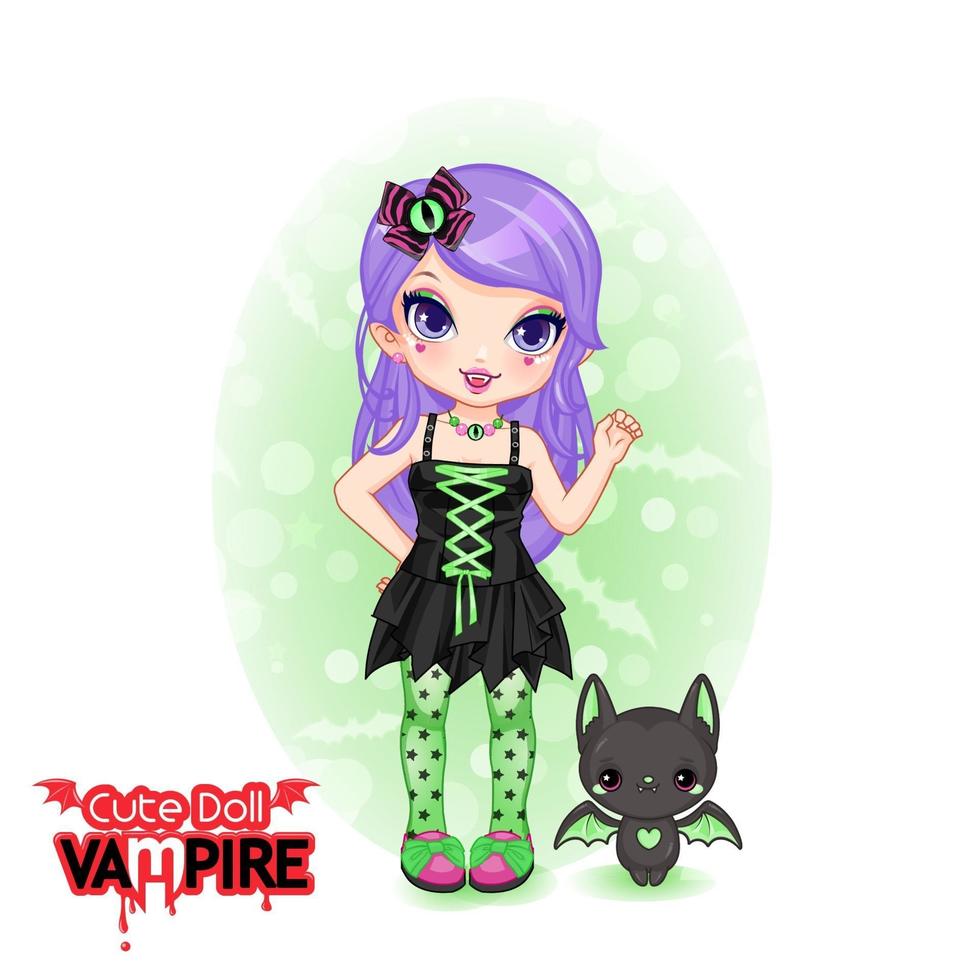 ragazza carina bambola vampiro chibi vettore