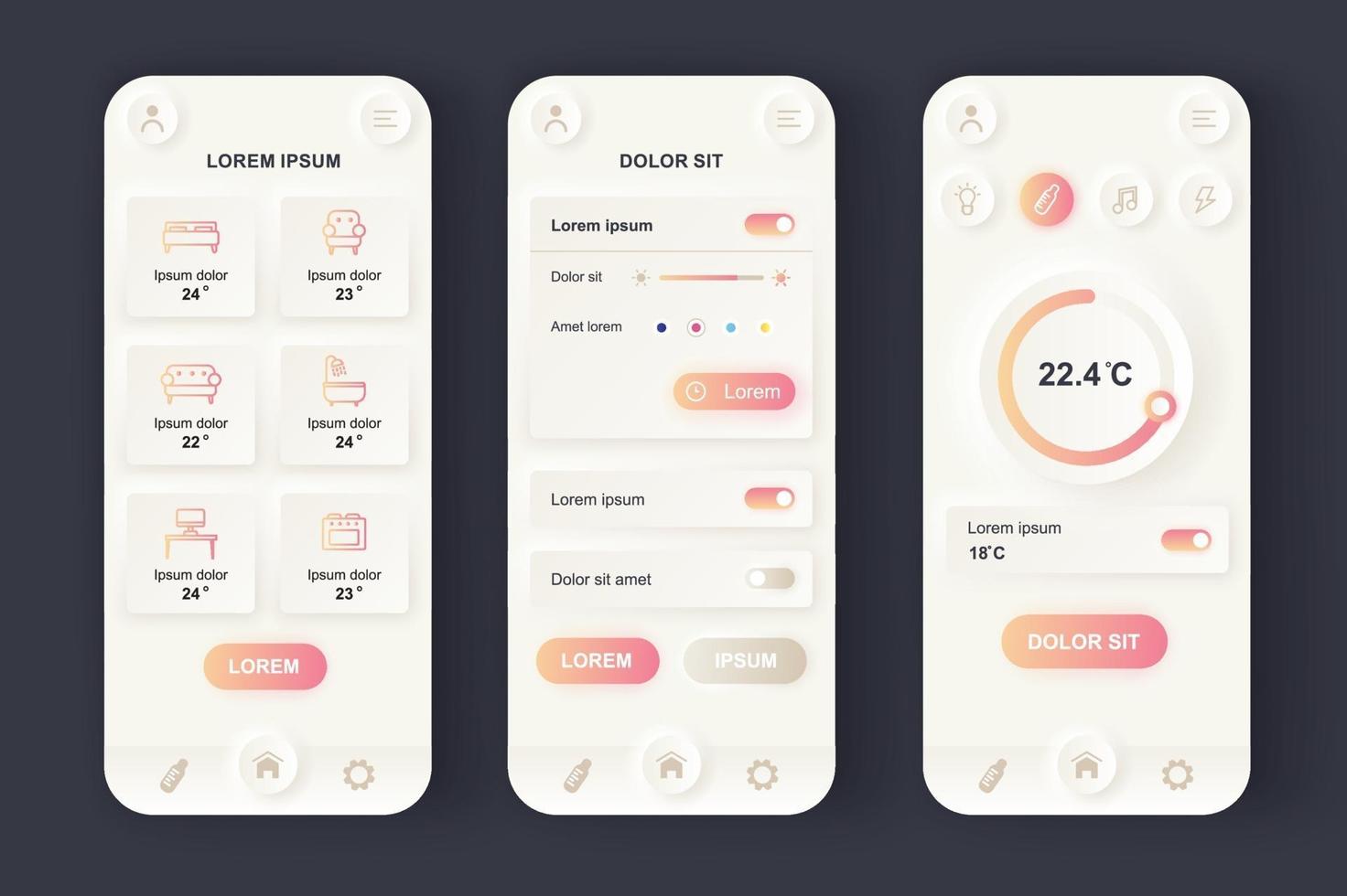 kit di progettazione app mobile neomorfica unico per la casa intelligente vettore