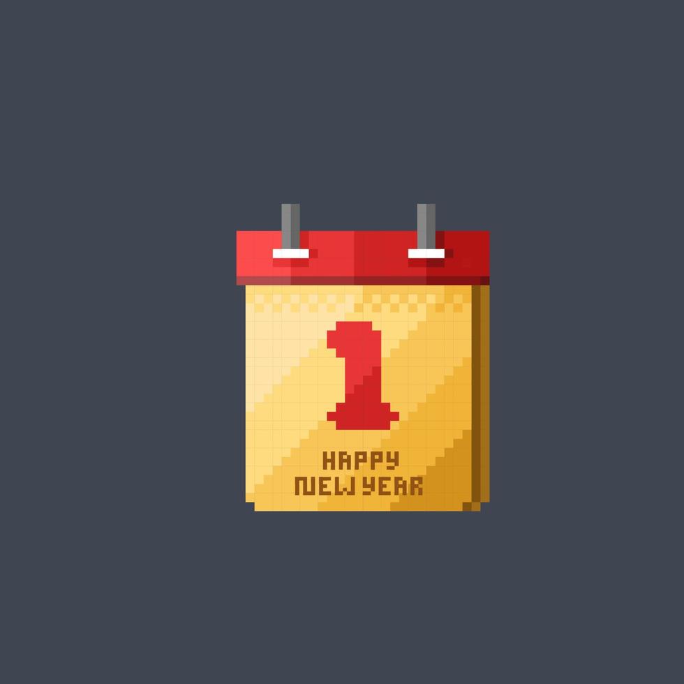 primo Data nuovo anno nel calendario carta con pixel arte stile vettore