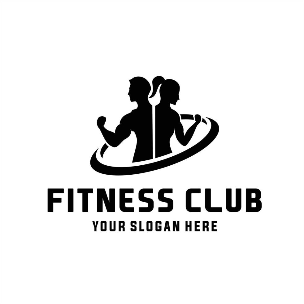 fitness centro logo. sport e fitness logo design . Palestra logo icona design vettore scorta, o emblema con donna e uomo sagome.