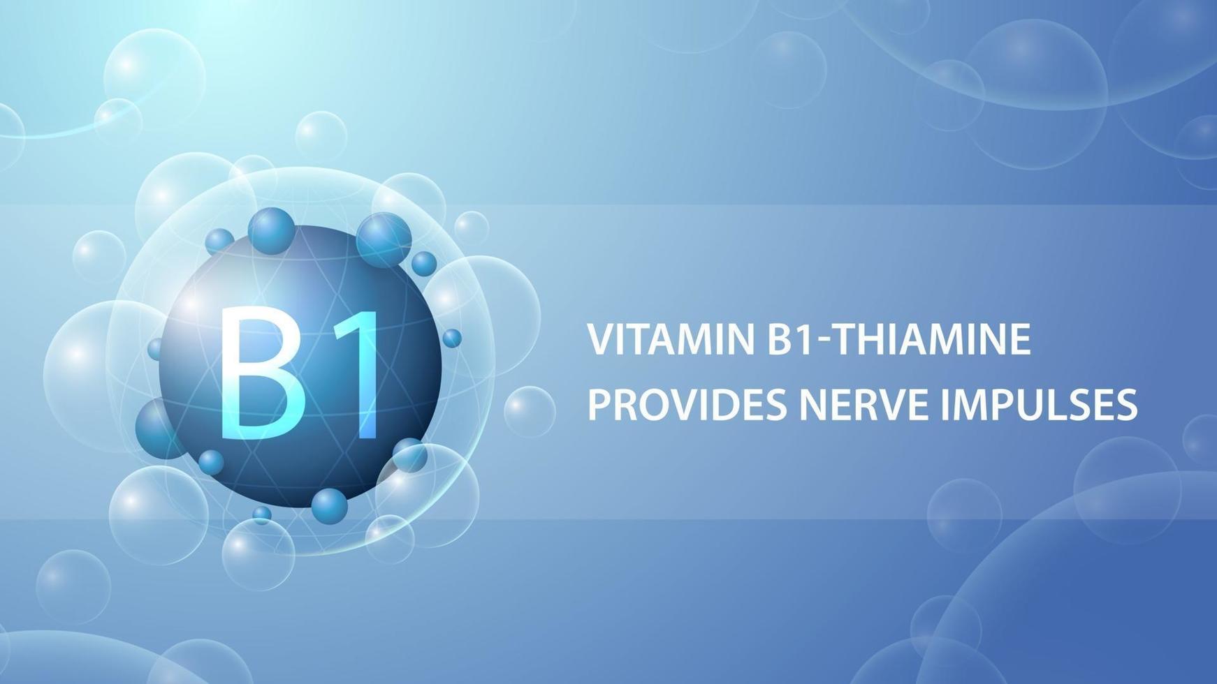 vitamina b1, poster informativo blu con capsula di medicina astratta vettore