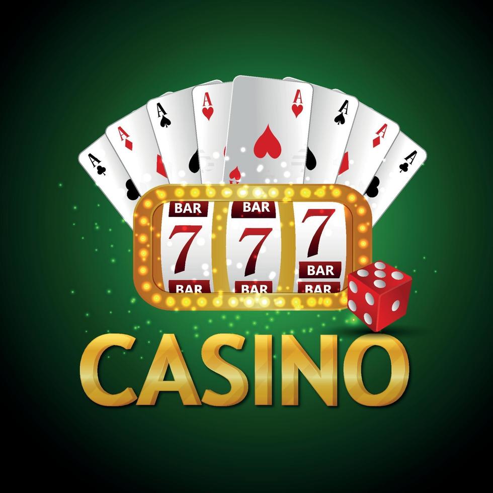 gioco d'azzardo del casinò con carta da gioco vettoriale e slot machine e fiches del casinò