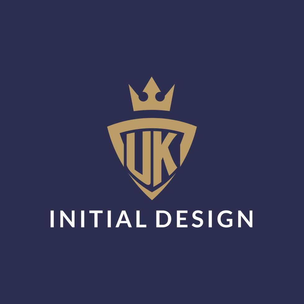 UK logo con scudo e corona, monogramma iniziale logo stile vettore