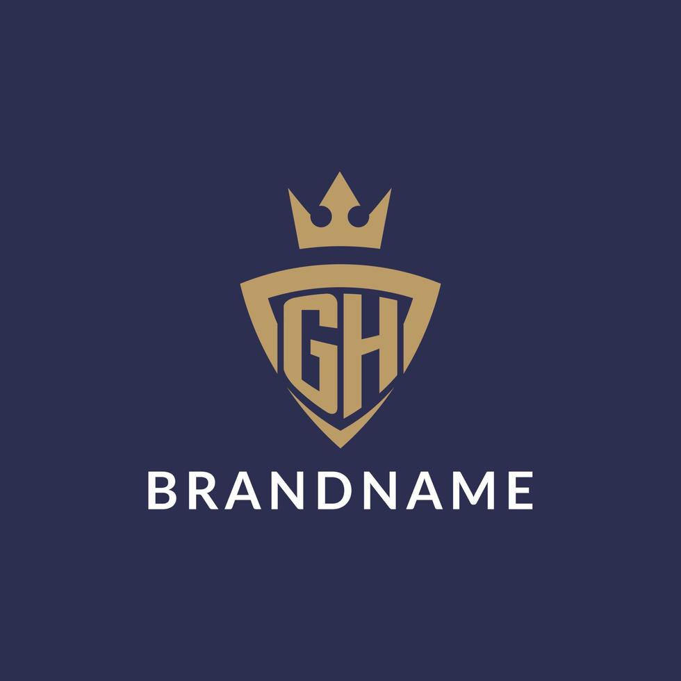 gh logo con scudo e corona, monogramma iniziale logo stile vettore