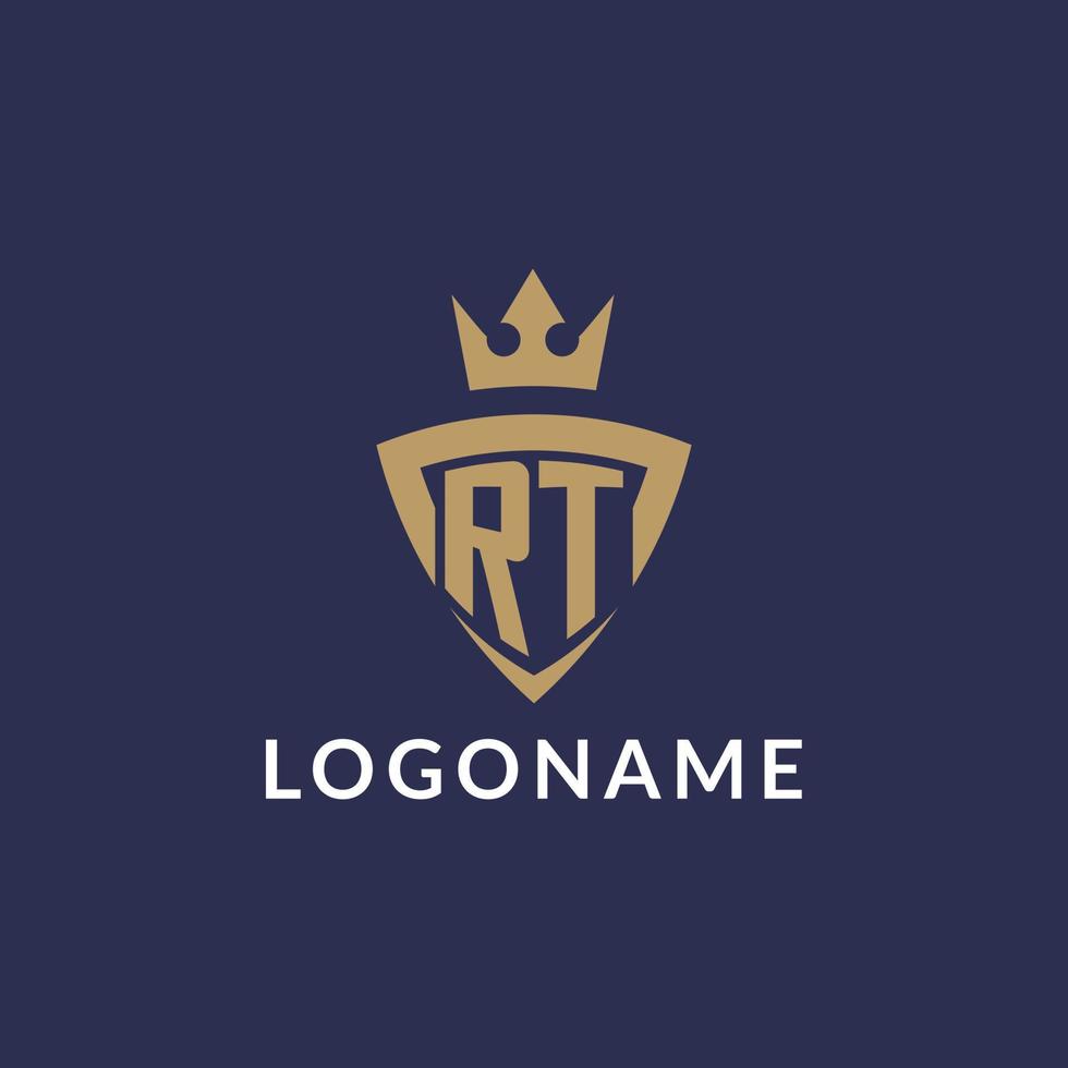 rt logo con scudo e corona, monogramma iniziale logo stile vettore