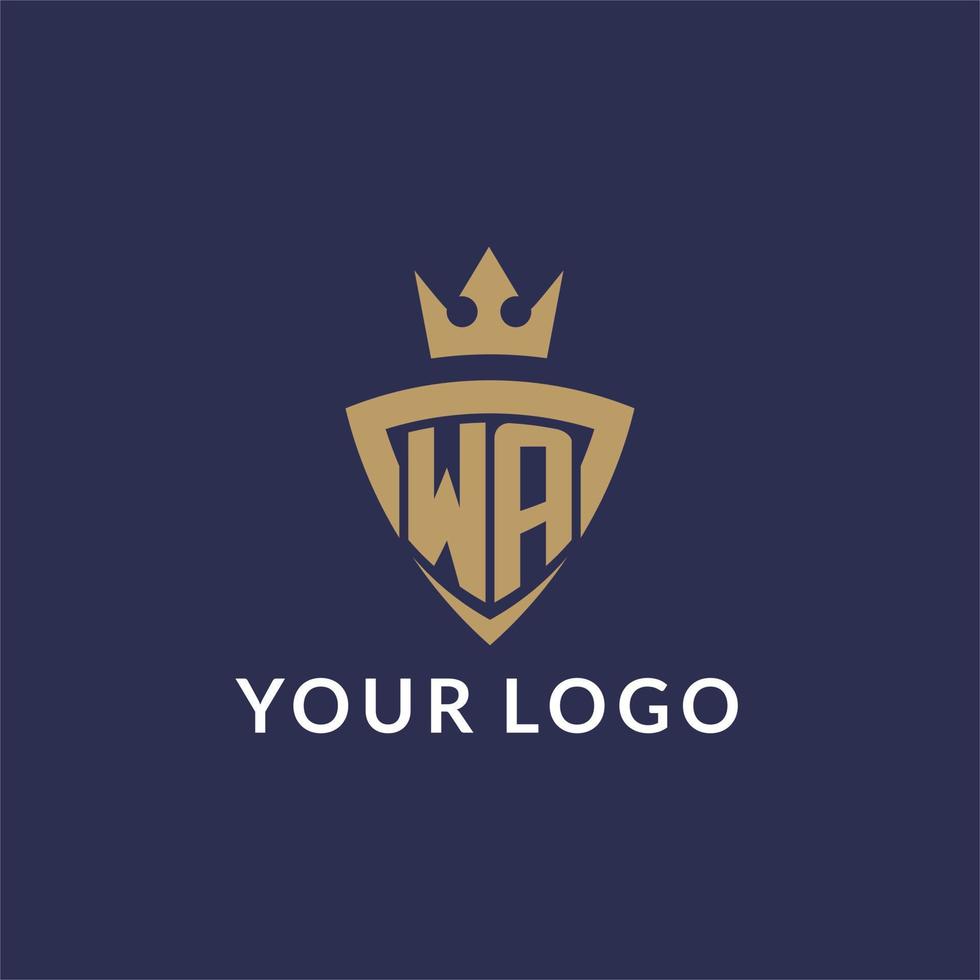 wa logo con scudo e corona, monogramma iniziale logo stile vettore