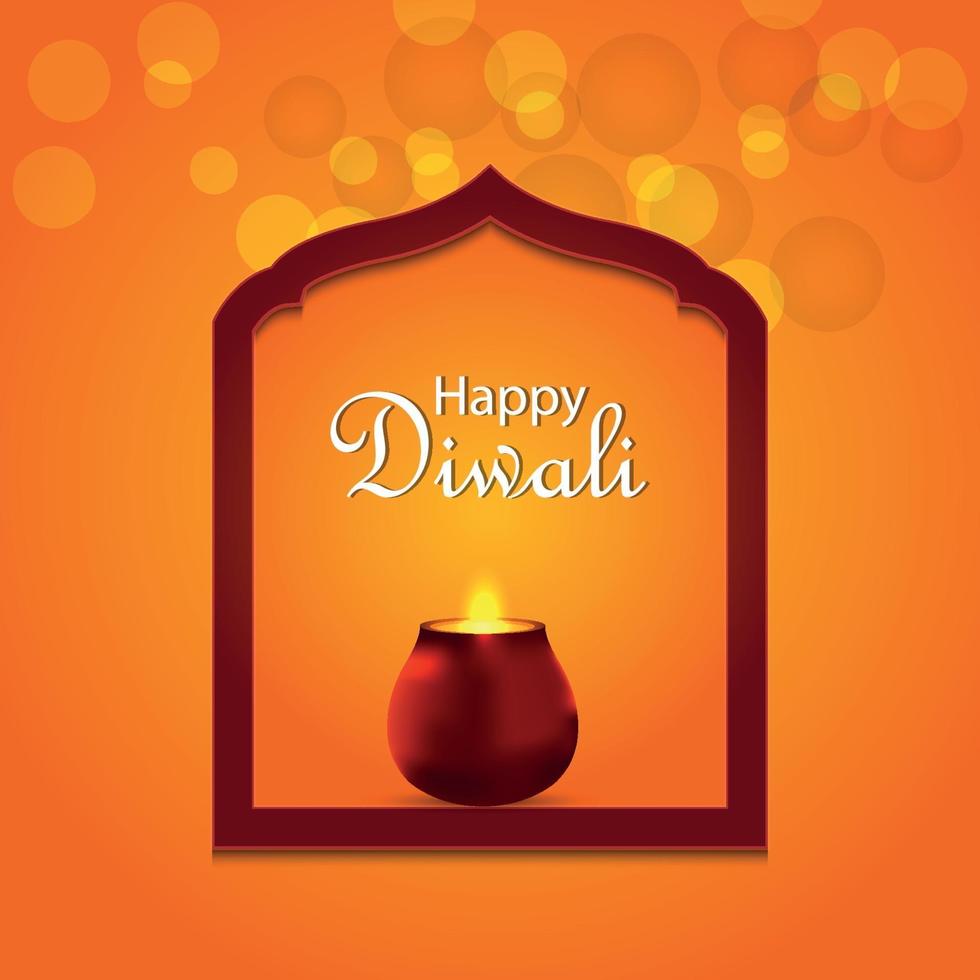 cartolina d'auguri felice dell'invito di festival indiano di diwali con diya d'ardore di vettore creativo