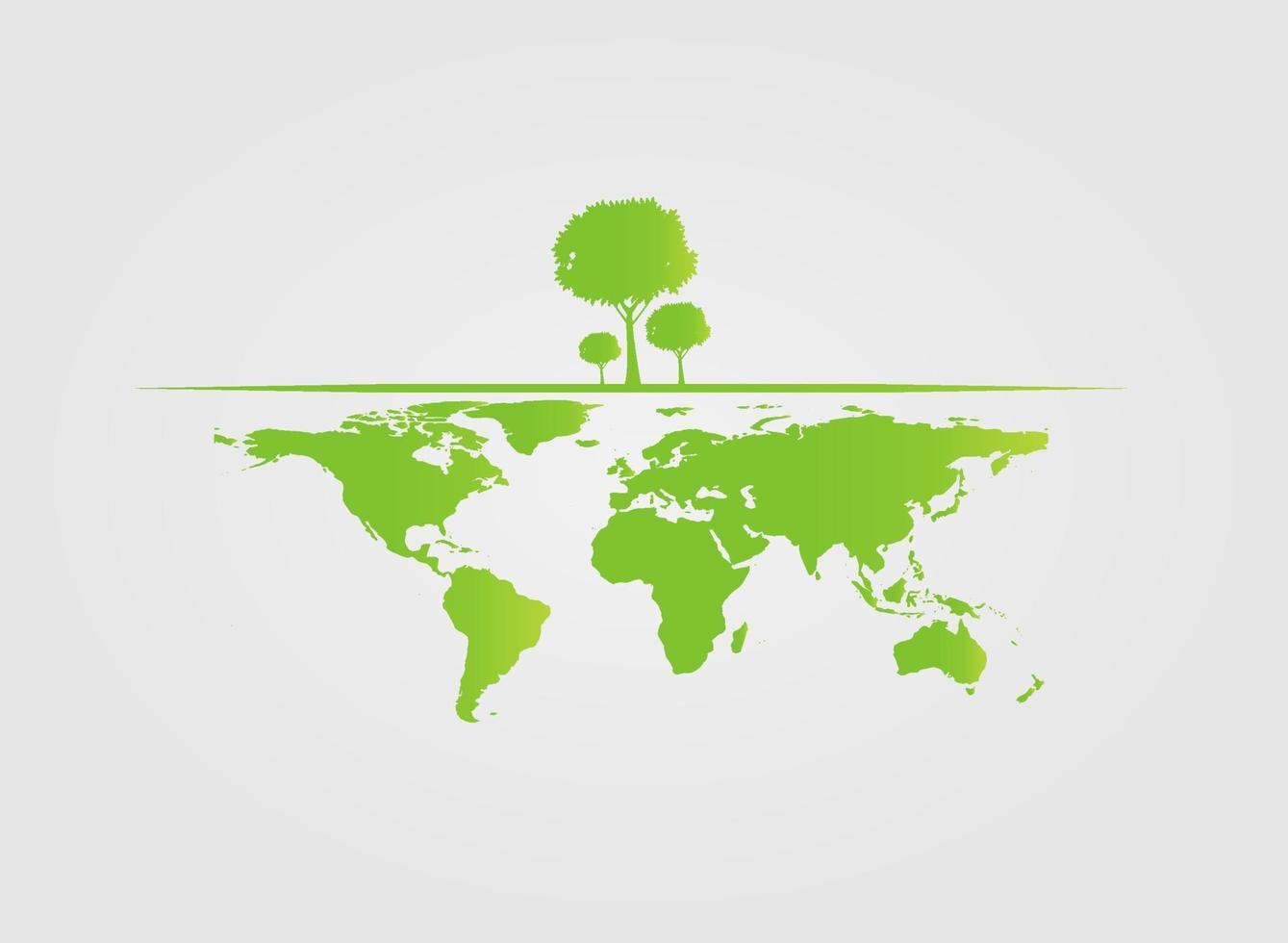 ecologia, albero sulla terra le città aiutano il mondo con idee di concetto ecologico. illustrazione di vettore