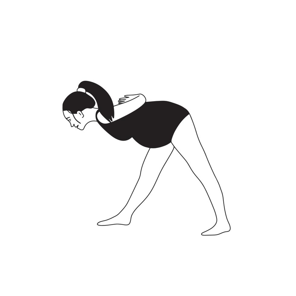 incinta donna fare yoga esercizio. asana per Salute e corpo rilassamento. mano disegnato illustrazione isolato su bianca sfondo. vettore