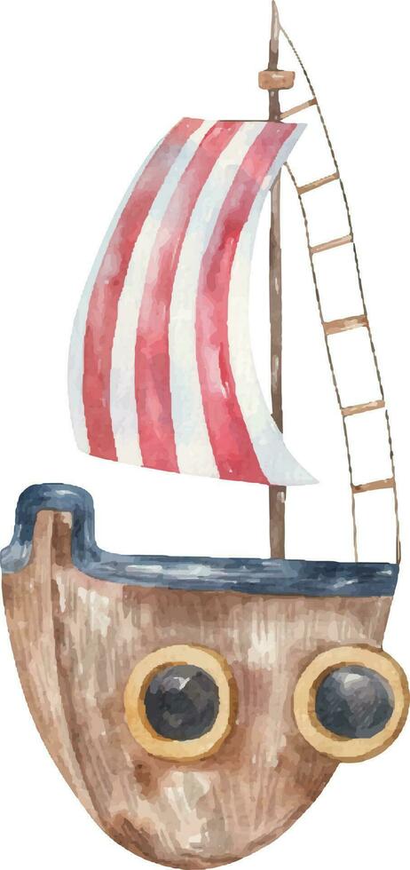 acquerello illustrazione con barca, barca a vela trasporto. nave, barca arte vettore