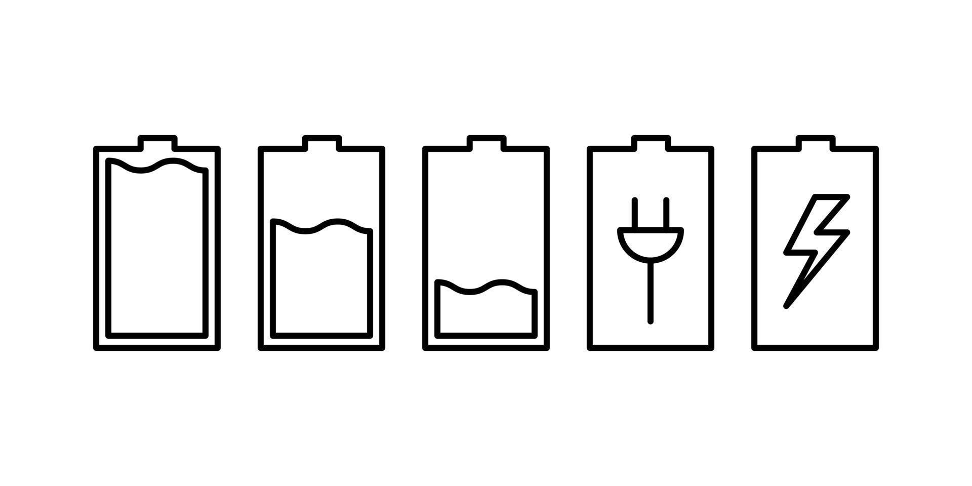 vettore di raccolta simbolo batteria, set di design icona batteria in sfondo bianco.