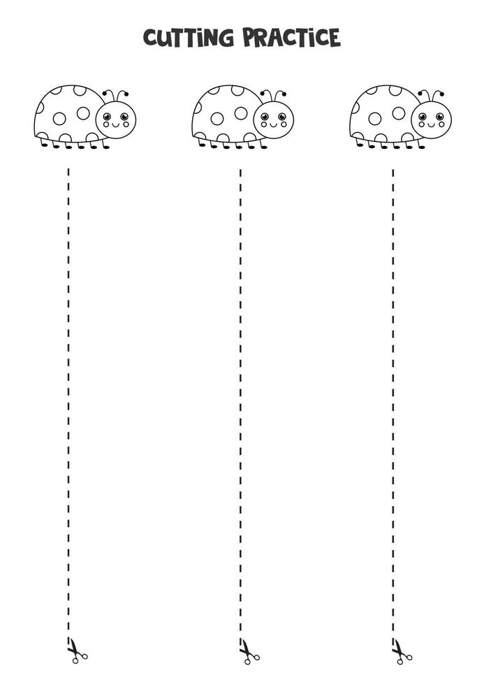 pratica di taglio per bambini con coccinella carina. vettore