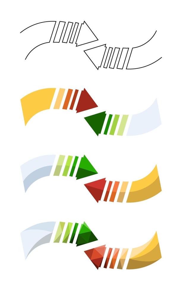 frecce poligonali, piatte e di contorno impostate isolate su uno sfondo bianco vettore